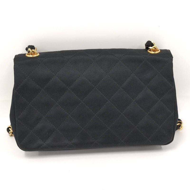 Chanel Mini Matelasse Chain Shoulder Bag Satin Black