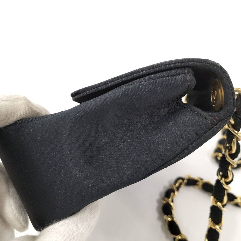 Chanel Mini Matelasse Chain Shoulder Bag Satin Black