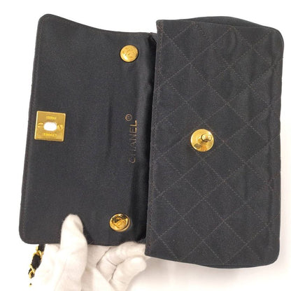 Chanel Mini Matelasse Chain Shoulder Bag Satin Black