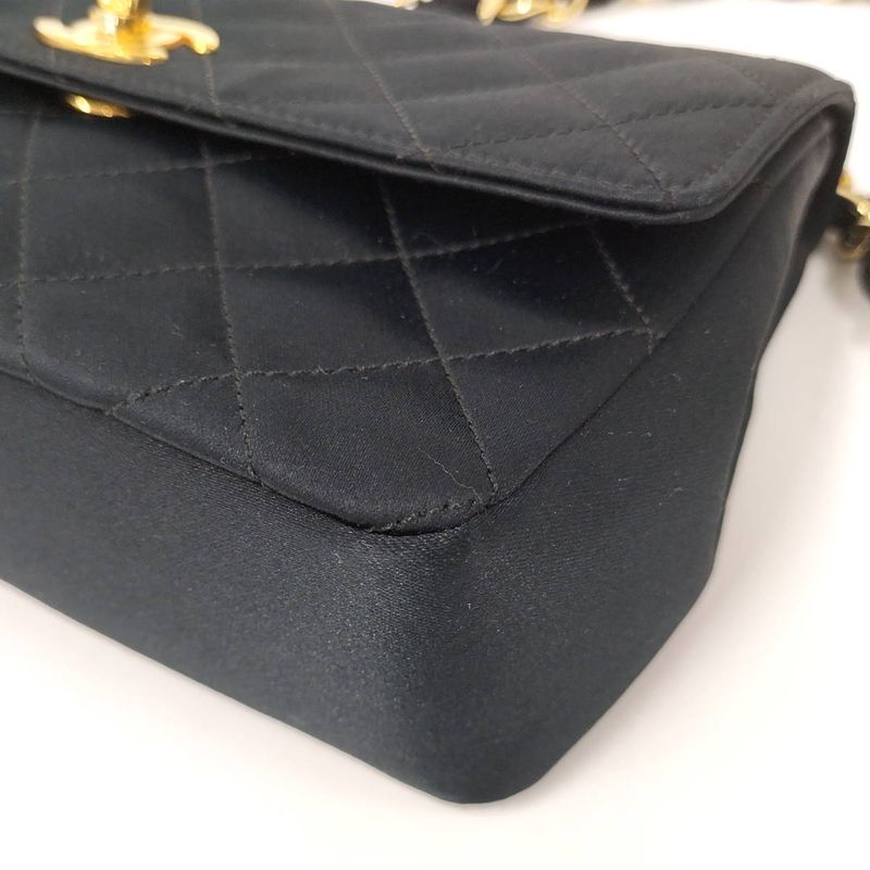 Chanel Mini Matelasse Chain Shoulder Bag Satin Black