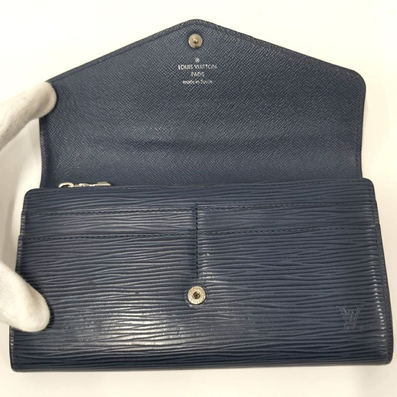 Louis Vuitton Long Foldable Wallet Portefeuille Sarah Epi in Indigo Blue M61726
