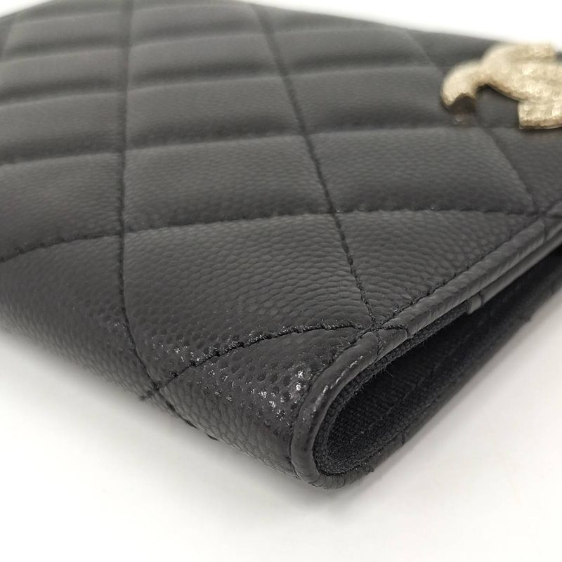 Chanel Pass Port Case Matelasse Caviar Skin Coco Mark Leather Black