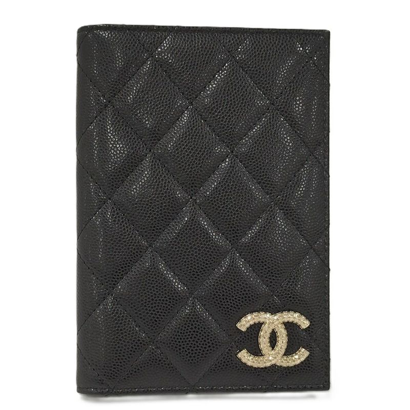 Chanel Pass Port Case Matelasse Caviar Skin Coco Mark Leather Black
