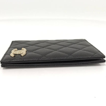 Chanel Pass Port Case Matelasse Caviar Skin Coco Mark Leather Black