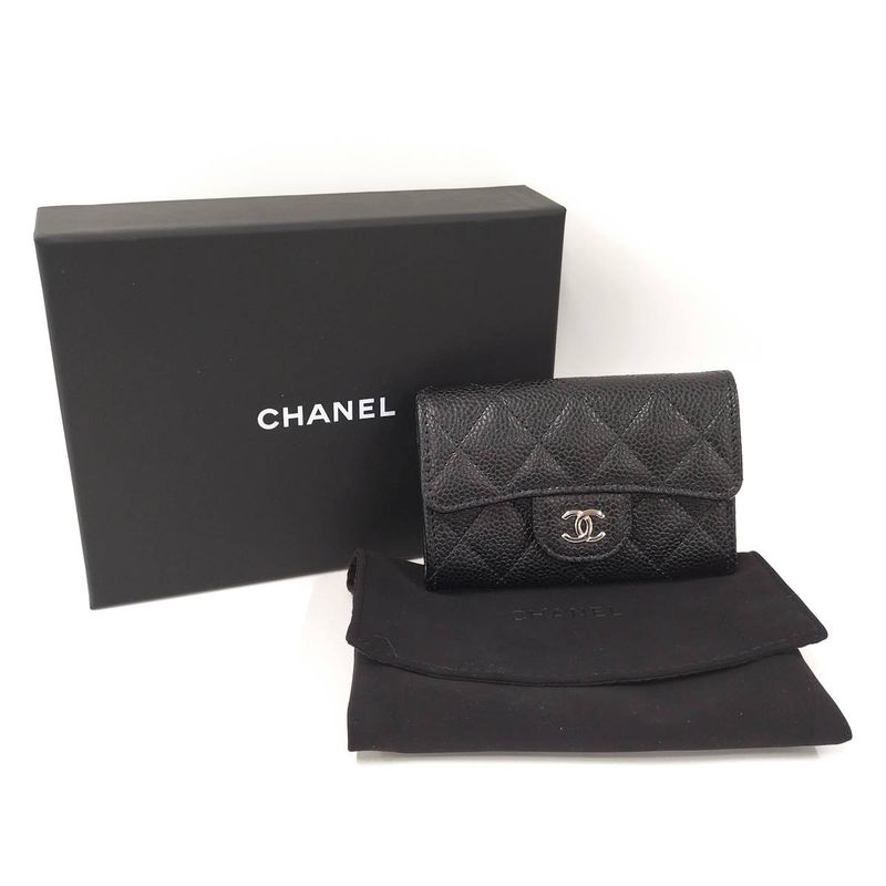Chanel Matelasse Classic Flap Card Case Leather Black Ap0214
