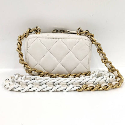 Chanel Chain Shoulder Bag Matelasse Coco Mark Coin Case Lambskin White Ap2738