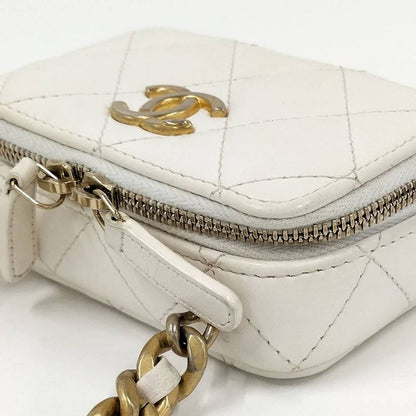 Chanel Chain Shoulder Bag Matelasse Coco Mark Coin Case Lambskin White Ap2738