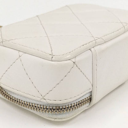 Chanel Chain Shoulder Bag Matelasse Coco Mark Coin Case Lambskin White Ap2738