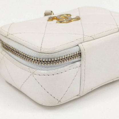 Chanel Chain Shoulder Bag Matelasse Coco Mark Coin Case Lambskin White Ap2738
