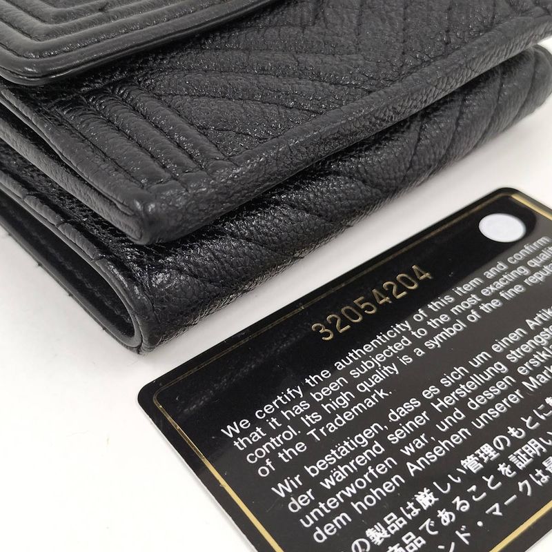 Chanel Trifold Compact Wallet Boy Chanel Leather Black