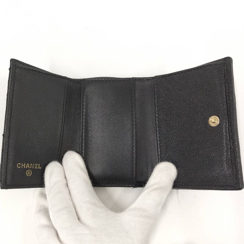 Chanel Trifold Compact Wallet Boy Chanel Leather Black