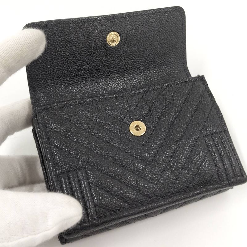 Chanel Trifold Compact Wallet Boy Chanel Leather Black