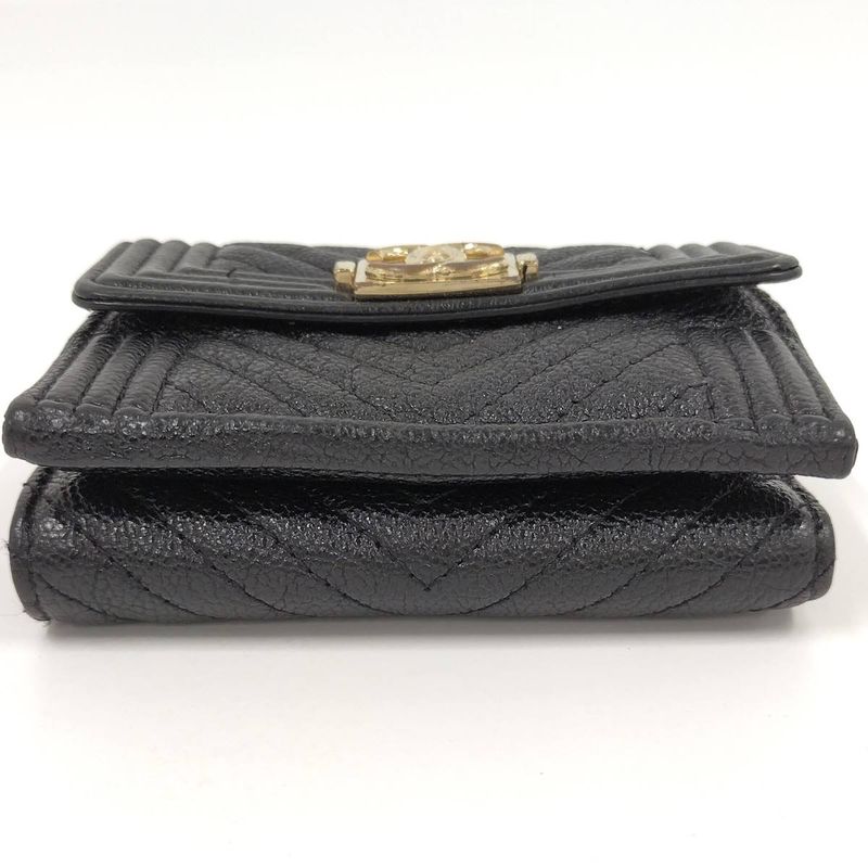 Chanel Trifold Compact Wallet Boy Chanel Leather Black