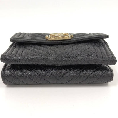 Chanel Trifold Compact Wallet Boy Chanel Leather Black