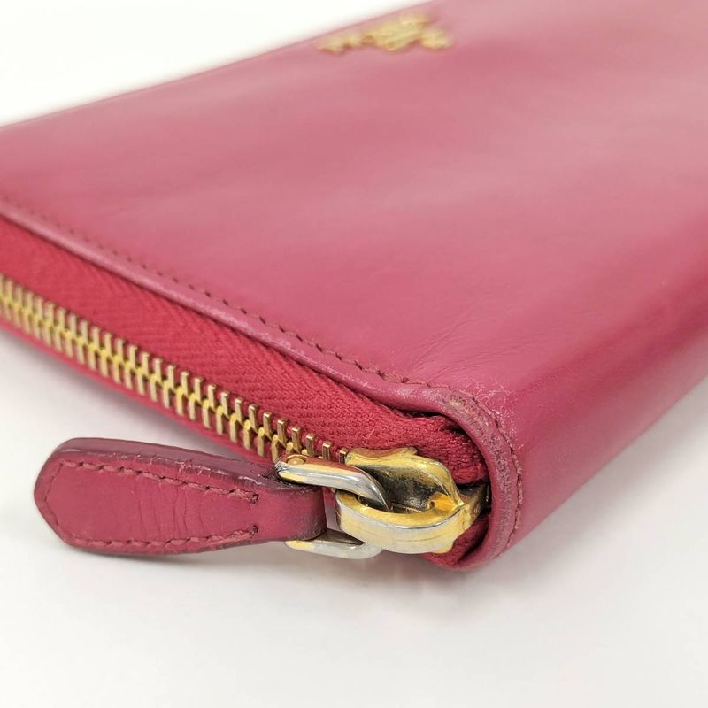 Prada Round Zipper Long Wallet Leather Pink