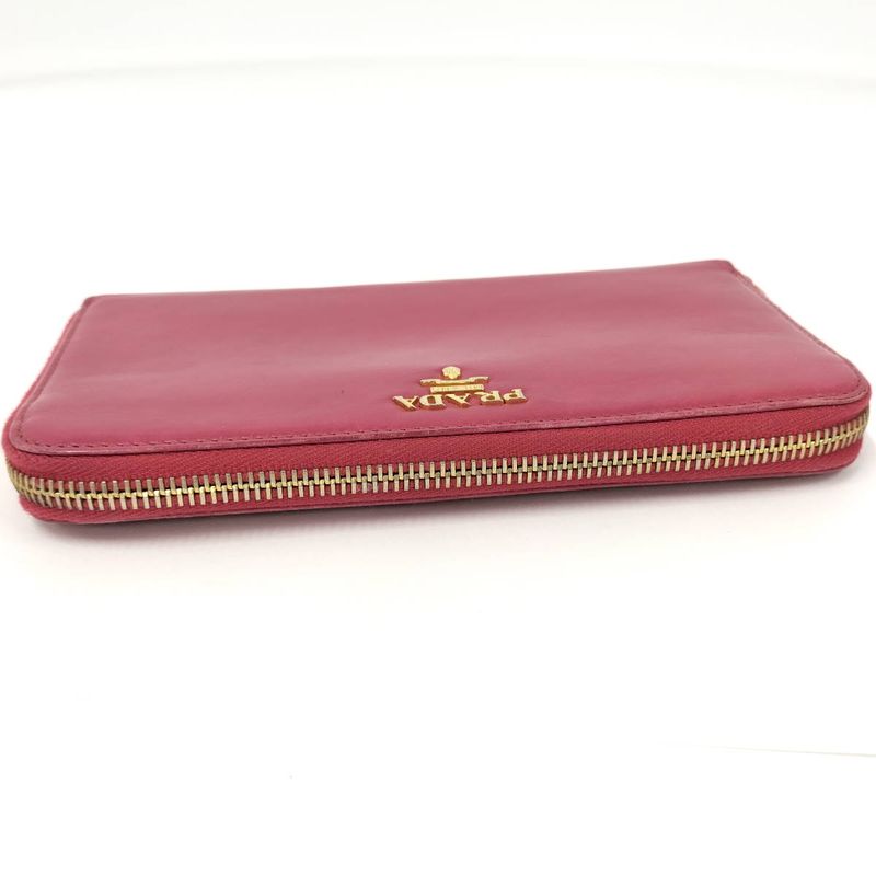 Prada Round Zipper Long Wallet Leather Pink