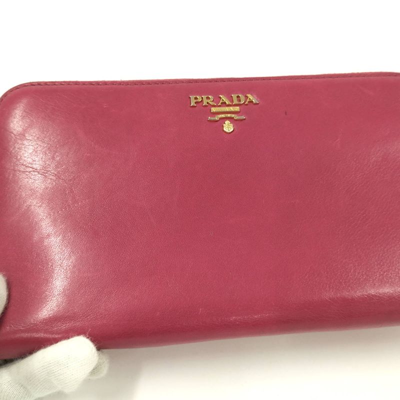 Prada Round Zipper Long Wallet Leather Pink