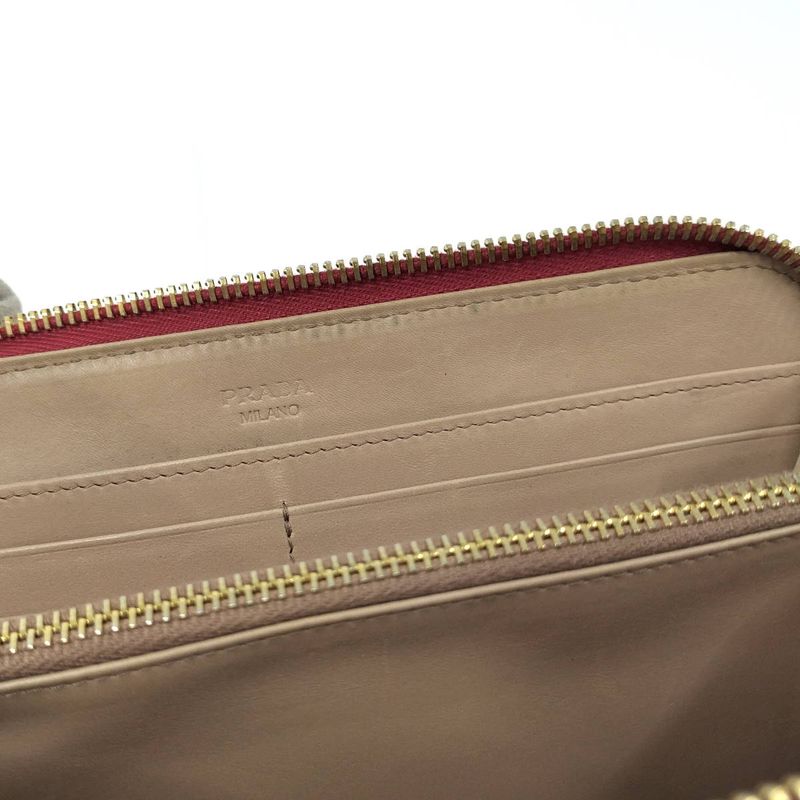 Prada Round Zipper Long Wallet Leather Pink