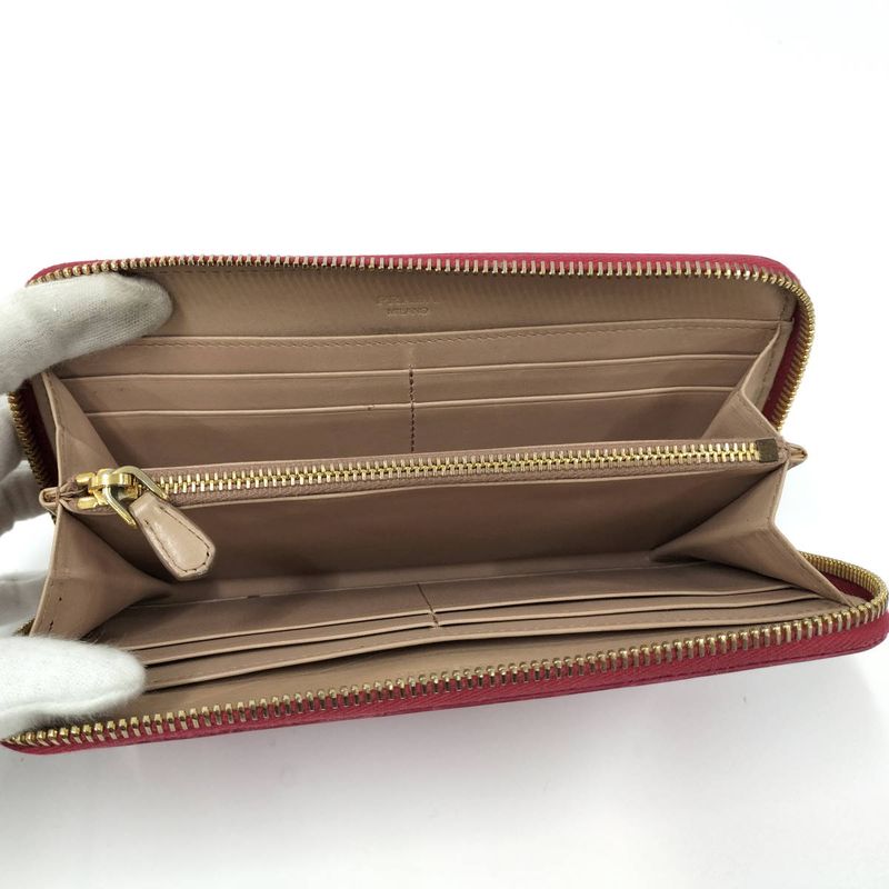 Prada Round Zipper Long Wallet Leather Pink