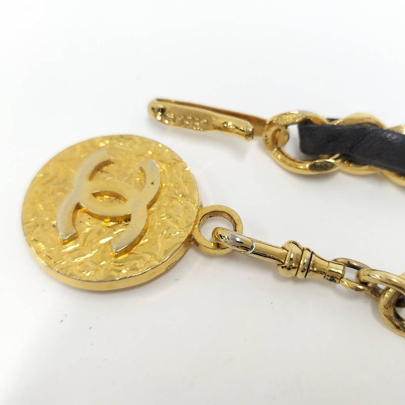 Chanel Chain Belt Medallion Coco Mark Leather Plated Gold Black