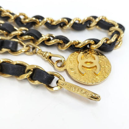 Chanel Chain Belt Medallion Coco Mark Leather Plated Gold Black