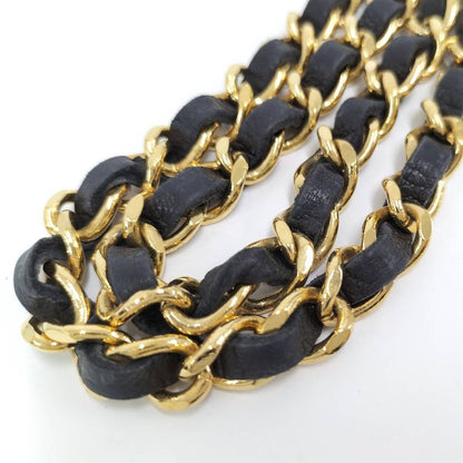 Chanel Chain Belt Medallion Coco Mark Leather Plated Gold Black