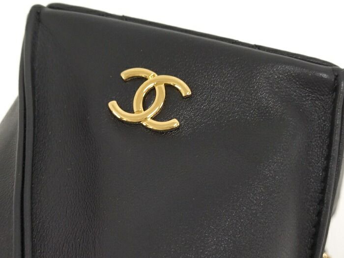 Chanel Clutch Bag Clutch with Chain Lambskin Black Coco Mark Ap4686