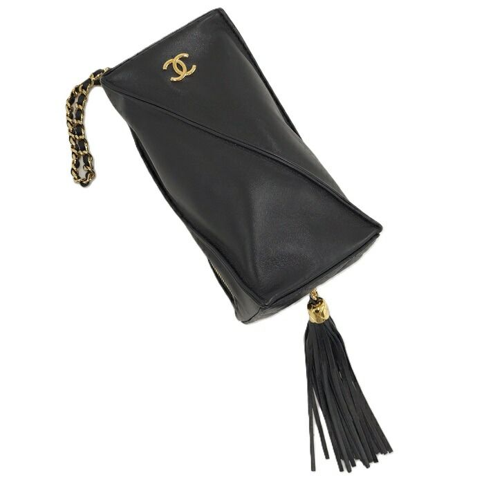 Chanel Clutch Bag Clutch with Chain Lambskin Black Coco Mark Ap4686