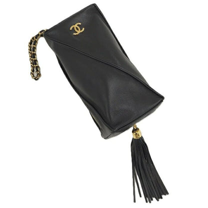 Chanel Clutch Bag Clutch with Chain Lambskin Black Coco Mark Ap4686