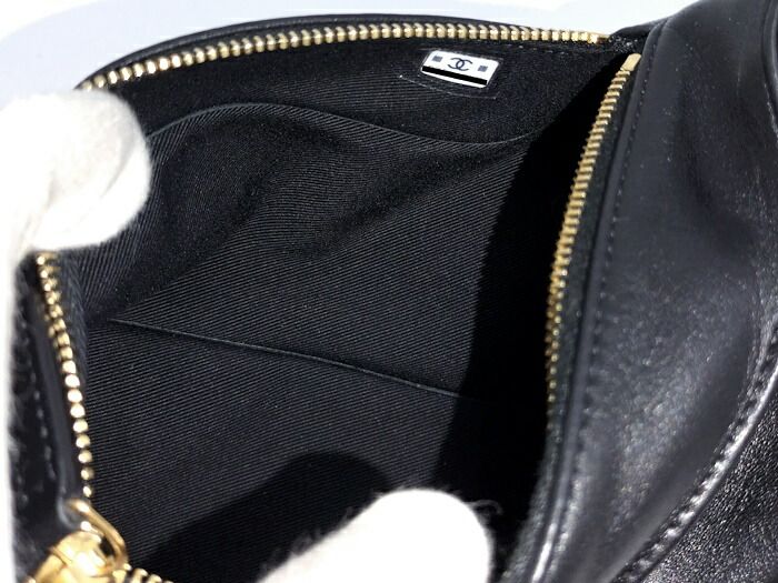 Chanel Clutch Bag Clutch with Chain Lambskin Black Coco Mark Ap4686