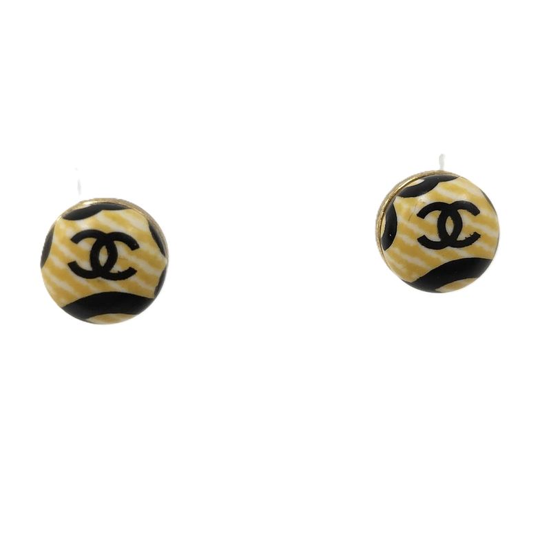 Chanel Earrings Wooden Coco Mark Plated Gold 02p