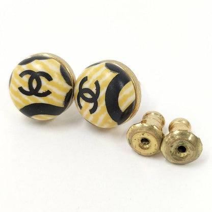Chanel Earrings Wooden Coco Mark Plated Gold 02p