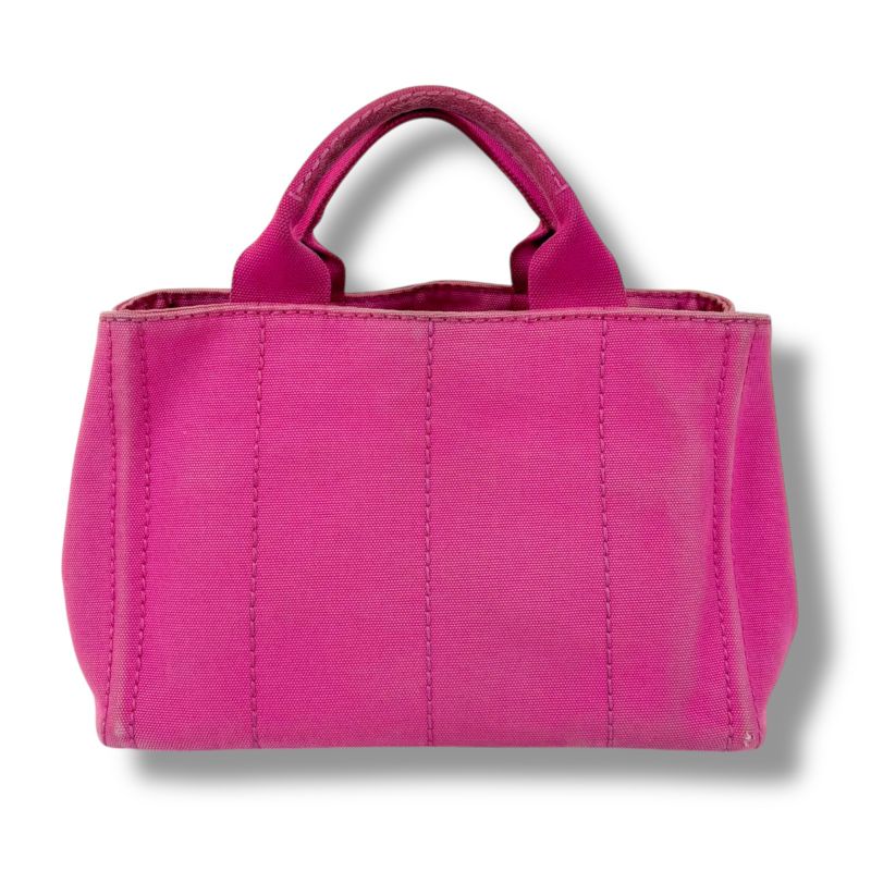 Prada Mini Tote Canapa Handbag Pink Canvas Triangle Logo