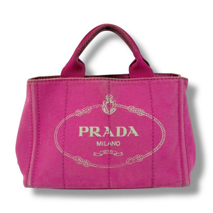 Prada Mini Tote Canapa Handbag Pink Canvas Triangle Logo