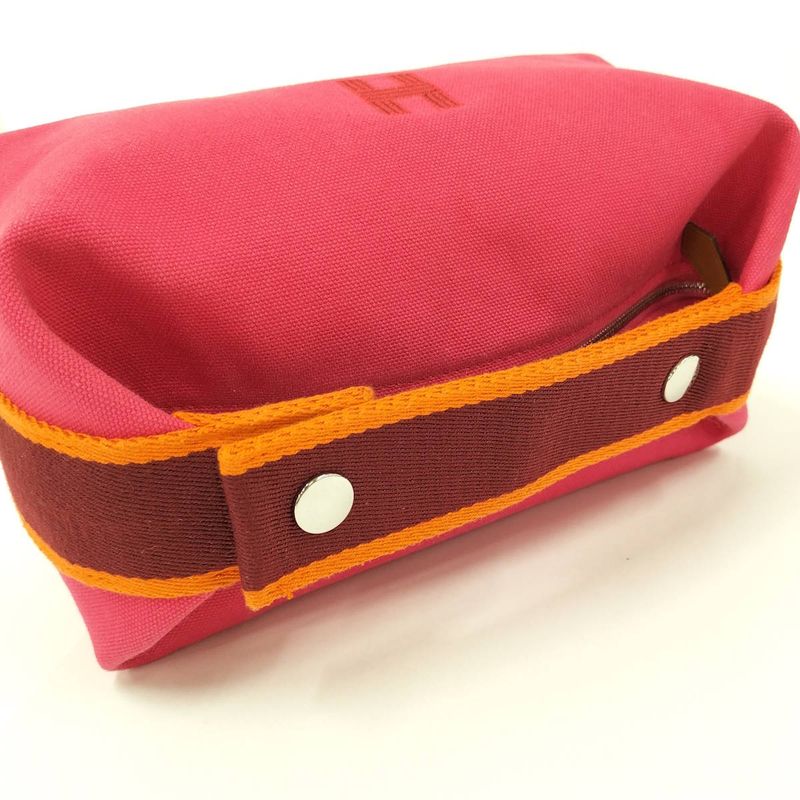 Hermes Brid a Black PM Handbag Vanity Pouch Canvas Pink