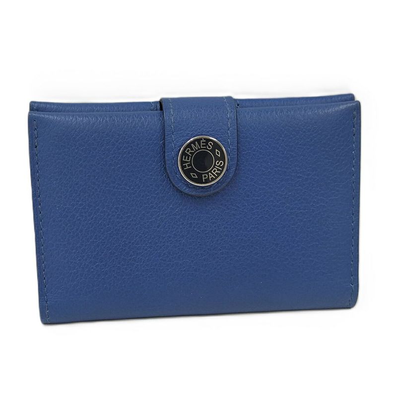 Hermes Rms Card Case Leather Blue Stamped B