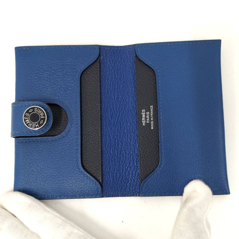 Hermes Rms Card Case Leather Blue Stamped B