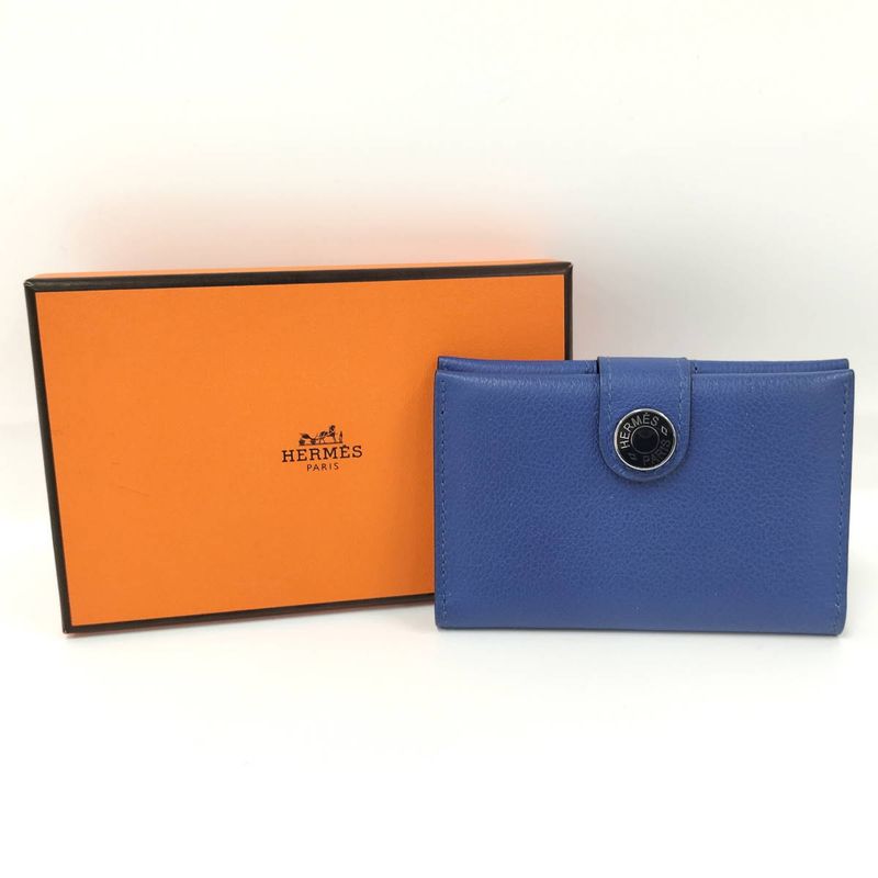 Hermes Rms Card Case Leather Blue Stamped B