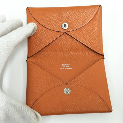 Hermes Calvi Duo Coin Case Vaux Epson Leather Orange P Engraved