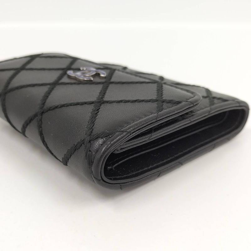 Chanel Matelasse Wild Stitch Classic Small Flap Wallet Leather Black