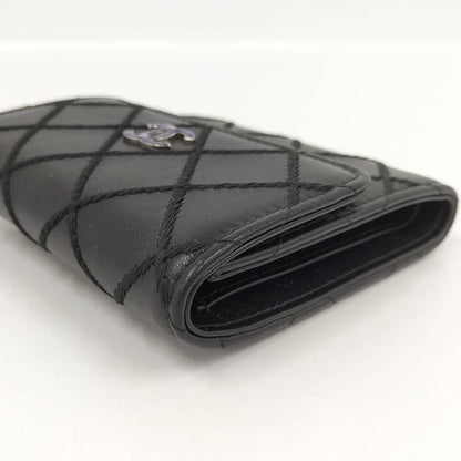 Chanel Matelasse Wild Stitch Classic Small Flap Wallet Leather Black