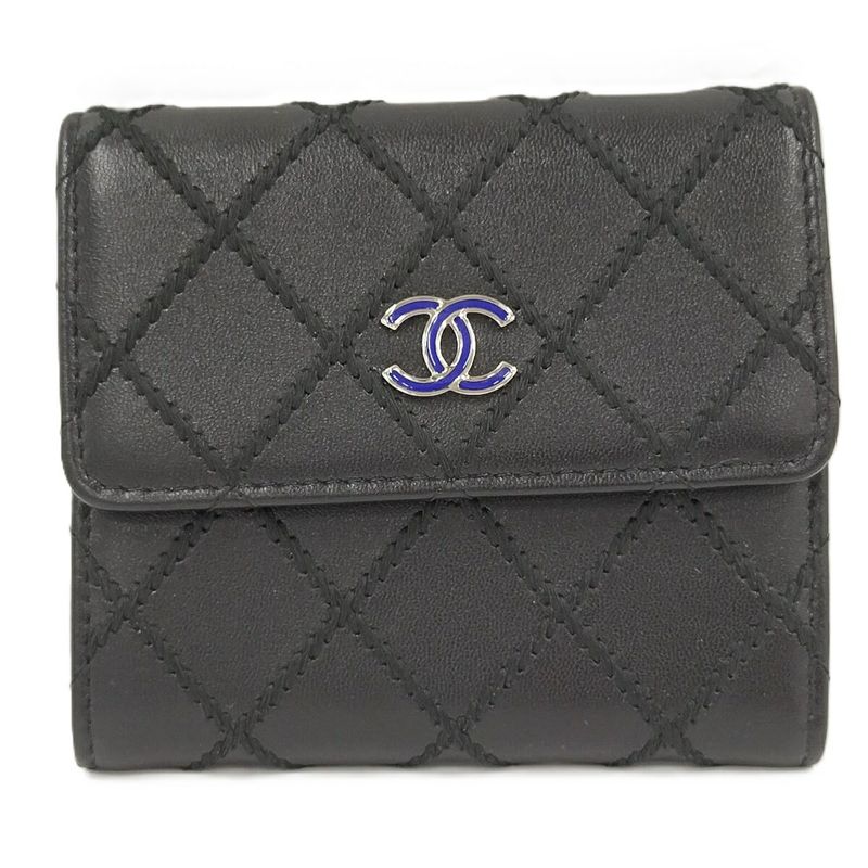 Chanel Matelasse Wild Stitch Classic Small Flap Wallet Leather Black