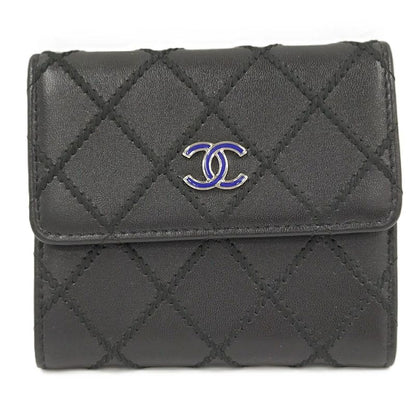 Chanel Matelasse Wild Stitch Classic Small Flap Wallet Leather Black