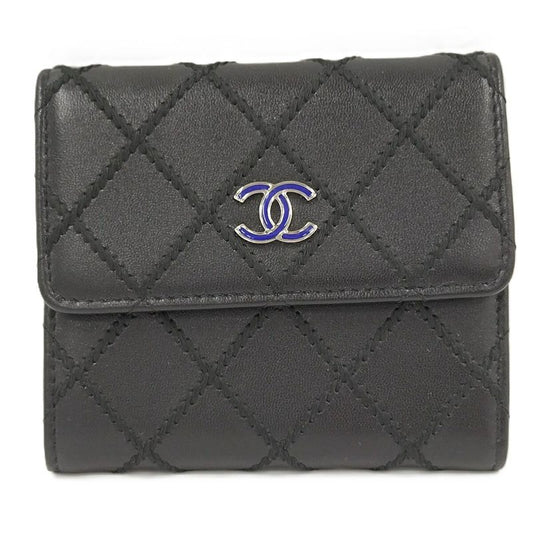 Chanel Matelasse Wild Stitch Classic Small Flap Wallet Leather Black