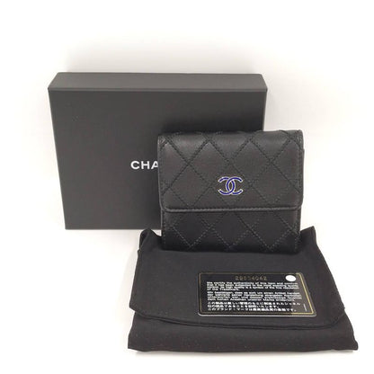 Chanel Matelasse Wild Stitch Classic Small Flap Wallet Leather Black