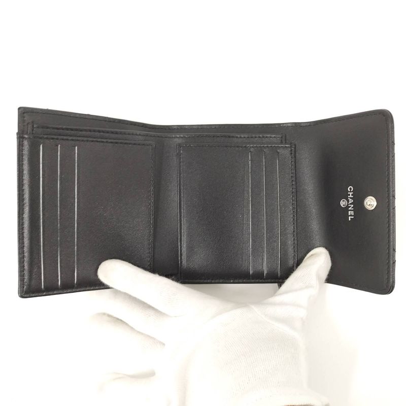 Chanel Matelasse Wild Stitch Classic Small Flap Wallet Leather Black