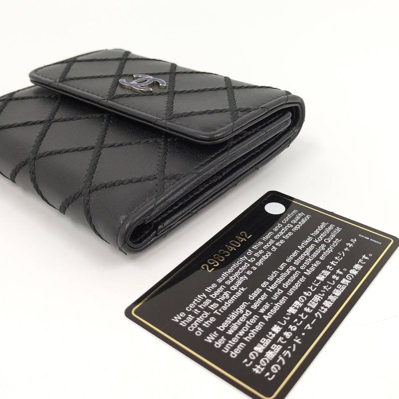 Chanel Matelasse Wild Stitch Classic Small Flap Wallet Leather Black