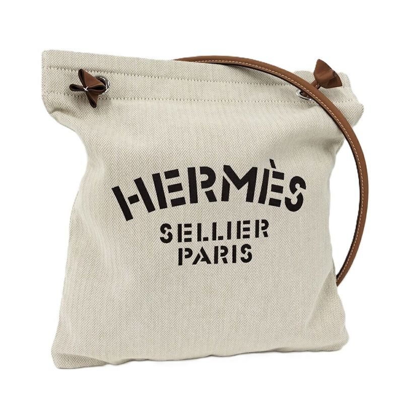 Hermes Aline MM Twirl Chevron Canvas Beige