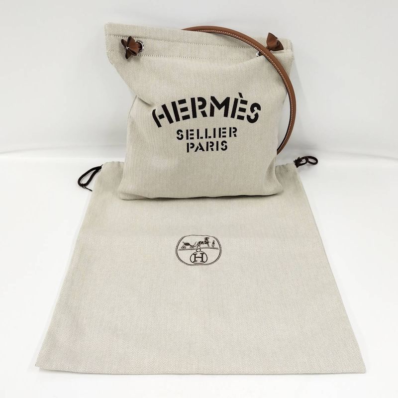 Hermes Aline MM Twirl Chevron Canvas Beige