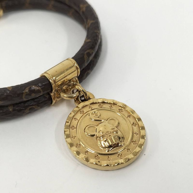 Louis Vuitton Bracelet Zodiac Rat Mouse Monogram Leather Plated Brown Gold